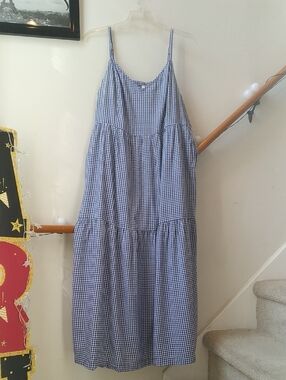 Blue and White Gingham Tiered Maxi Sundress